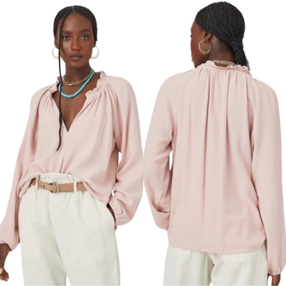 XiRENA Tops - XIRENA Camila Crepe Top Rosefinch Pale Pink V-Neck Long Sleeve Loose Fit Size SM